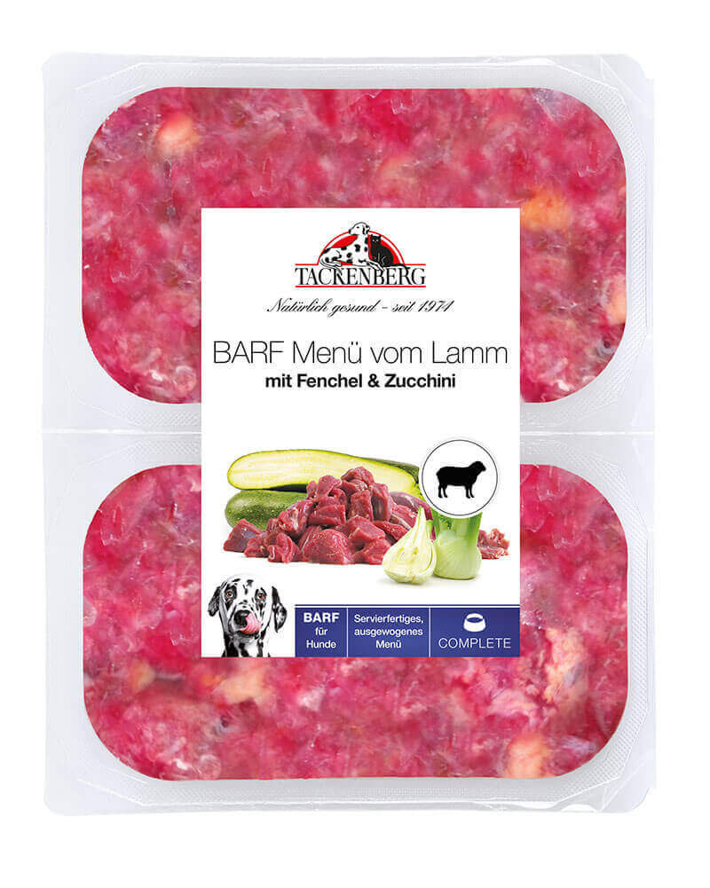 Produkt Packaging BARF Menü vom Lamm mit Fenchel Zucchini