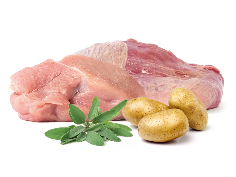 Bio BARF Menü von der Pute mit feinem Rindfleisch, Kartoffel & Salbei
