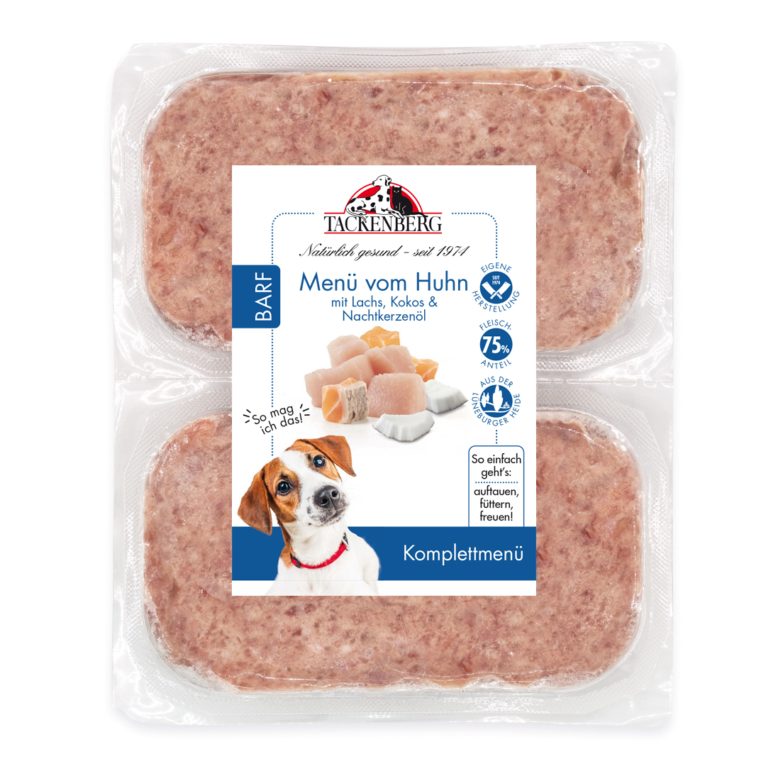 BARF Menü - Huhn mit Lachs, Kokos und Nachtkerzenöl