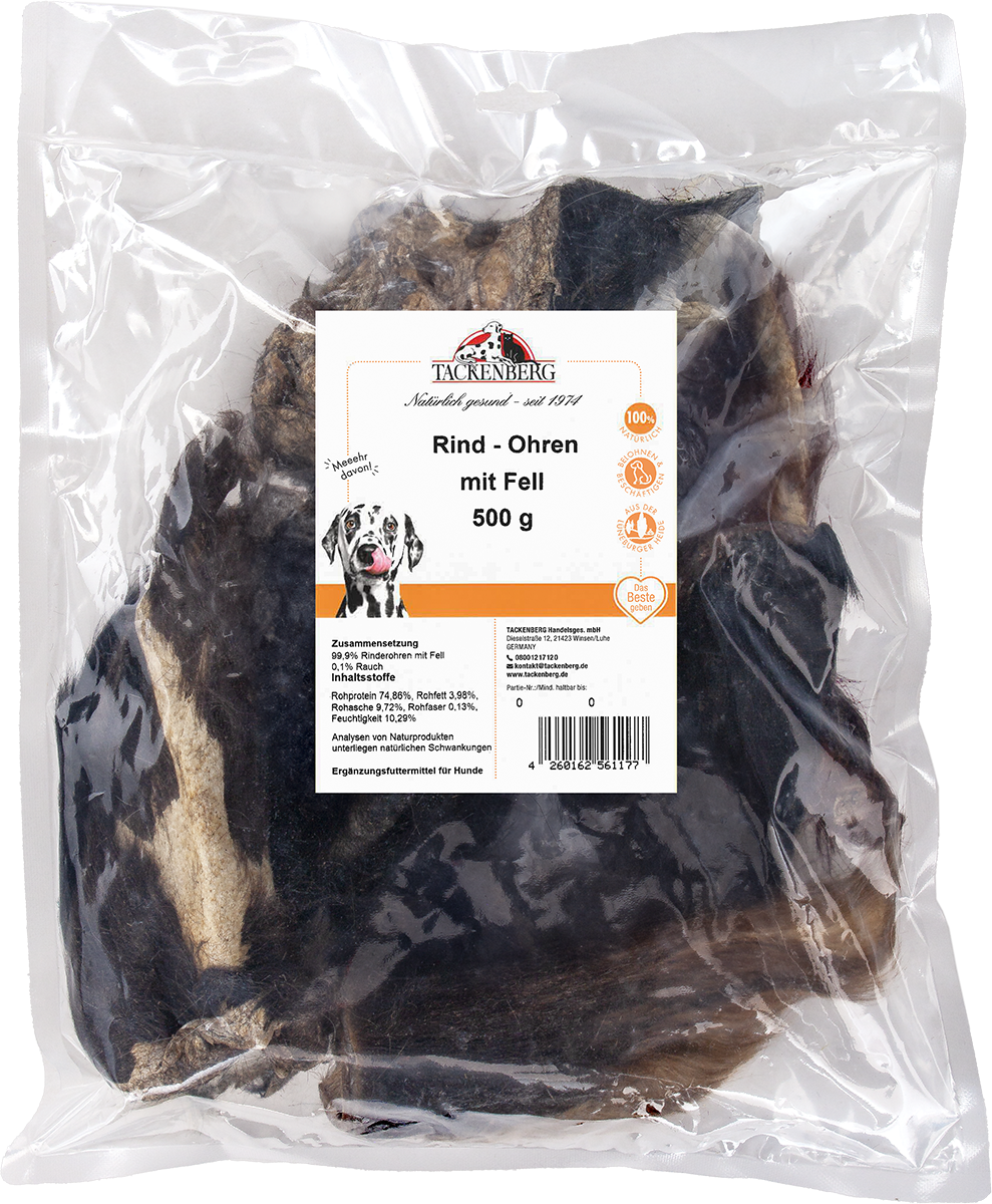 Rinderohren mit Fell und Ohrmuschel, getrocknet